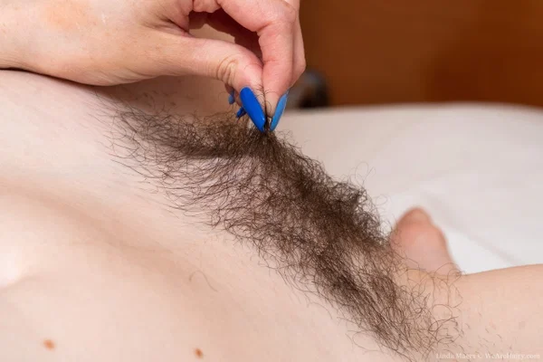 Slim blonde Linda Maers exposes her hairy vagina and fingers it on a bed  - Hairy, Panties, Pussy, Undressing, Russian, Asshole, White, Amateur, Spreading, Natural Tits  - Photo 15