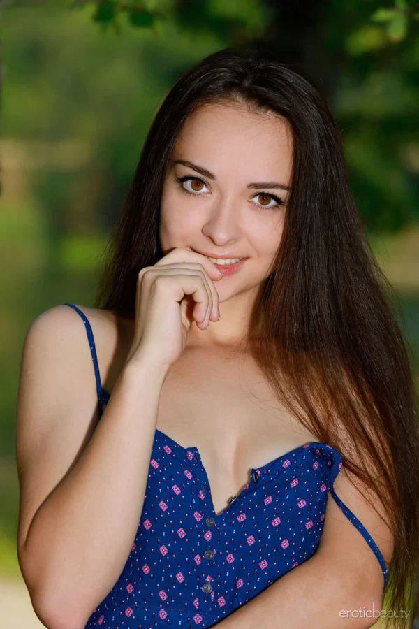 Beautiful brunette teen Chanel C gets naked atop her dress in a forest  - Babe, Pussy, Teen, Beautiful, Cute, Model, Glamour, Outdoor, Solo, Brunette  - Photo 1