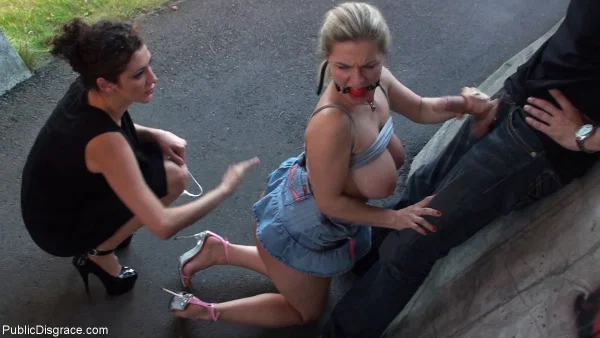 Big titted blonde has her asshole penetrated while restrained in public  - Public, MILF, Groupsex, Bondage, Dildo, BDSM, Outdoor, Blonde, Big Tits, Ass  - Photo 12