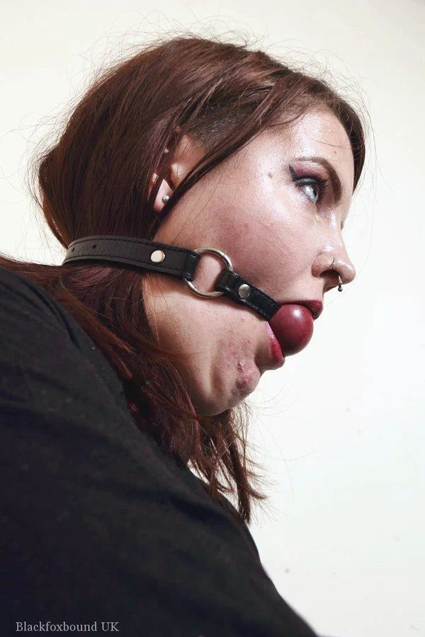 Tattooed redhead Luna La Roux sports a ball gag while restrained with straps  - Curvy, BBW, Chubby, Thick, BDSM, Bondage, Socks, Tattoo  - Photo 6