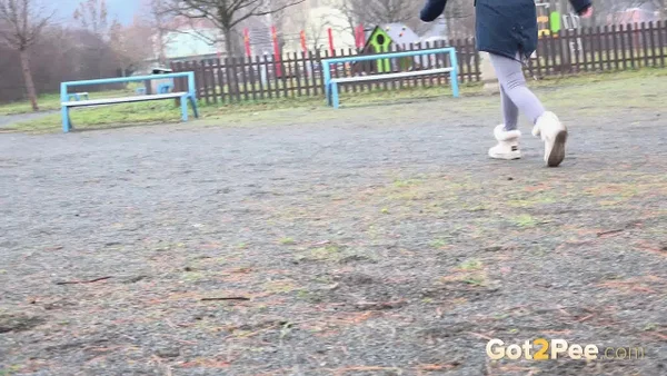 Blonde girl Victoria Pure pulls down her leggings to pee against a public tree  - Pissing, Public, Beautiful, Czech, Outdoor, Blonde, Close Up, Pussy, Shaved, Babe  - Photo 14