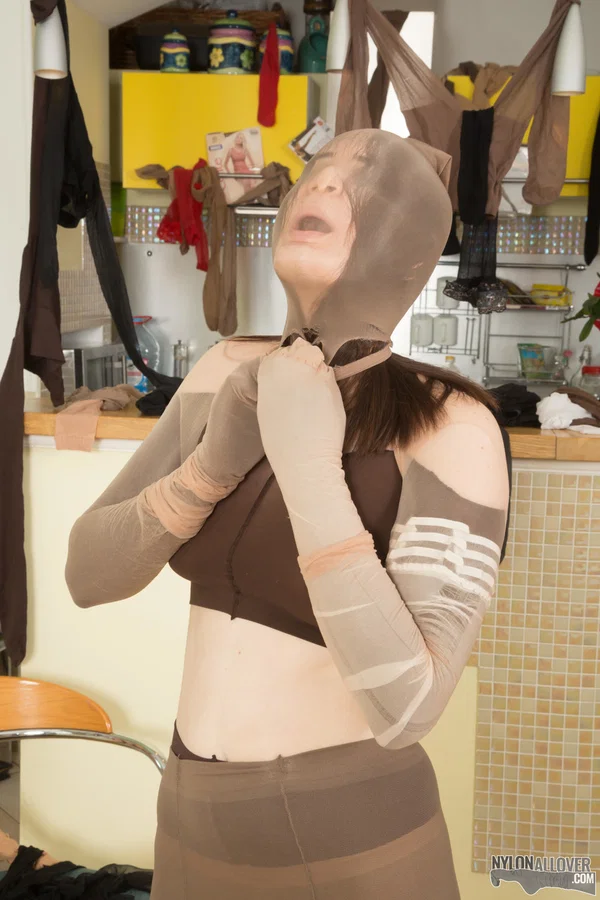 Fair skinned girl Karmen adorns herself in layers of pantyhose  - Fetish, Pantyhose, Strapon, Close Up, Feet, Dildo, Brunette  - Photo 12