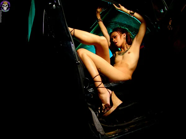 Asian MILF Rae Malaya gets naked in strappy heels while in a vehicle  - Asian, MILF, Beautiful, Tattoo, Babe, Skinny, Tiny Tits, Nipples, Skirt, Natural Tits  - Photo 16