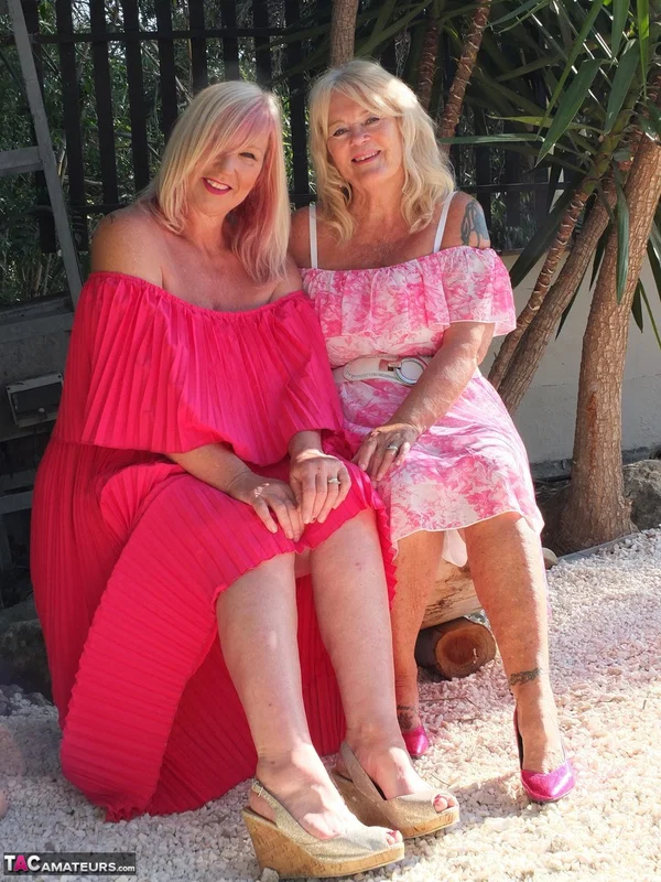 Older blonde pumpers Melody and Randy Raz flashed their panties while outdoors  - Mature, Upskirt, Thick, Lesbian, Chubby, Curvy, BBW, Outdoor, Clothed, Skirt  - Photo 5