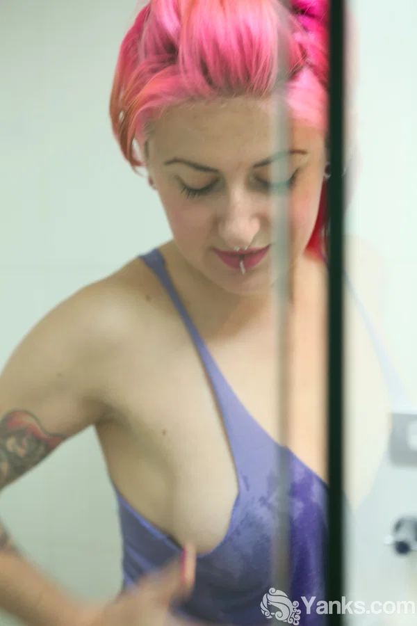 First timer Zahra Stardust sports pink hair while taking a shower  - Shower, Wet, Redhead, Panties, Big Tits, Tattoo, Nipples, Legs, Close Up, Bath  - Photo 11