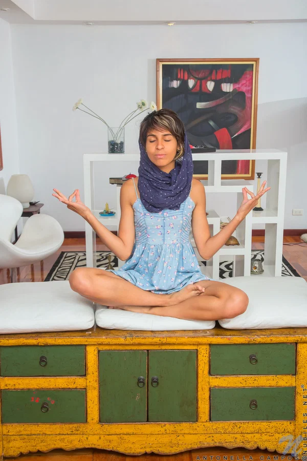 Exotic Venezuelan teen Antonella Campos masturbates after practicing yoga  - Venezuela, Petite, Skinny, Short Hair, Latina, Tiny Tits, Natural Tits, Amateur, Dress, Undressing  - Photo 1