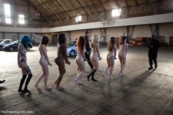Lined up damsels in handcuffs getting stripped by their male BDSM handlers  - BDSM, Bondage, Reality, Outdoor, Skirt, Ebony, Boots, Redhead, Socks, Clothed  - Photo 15