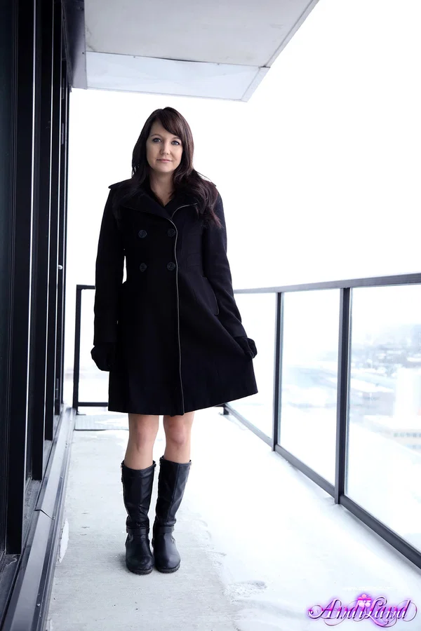 Teen amateur Andi Land flashes on a snow-covered balcony in sexy lingerie  - Boots, Cute, Amateur, Teen, Lingerie, Outdoor, Babe, Clothed, Brunette, Skinny  - Photo 2