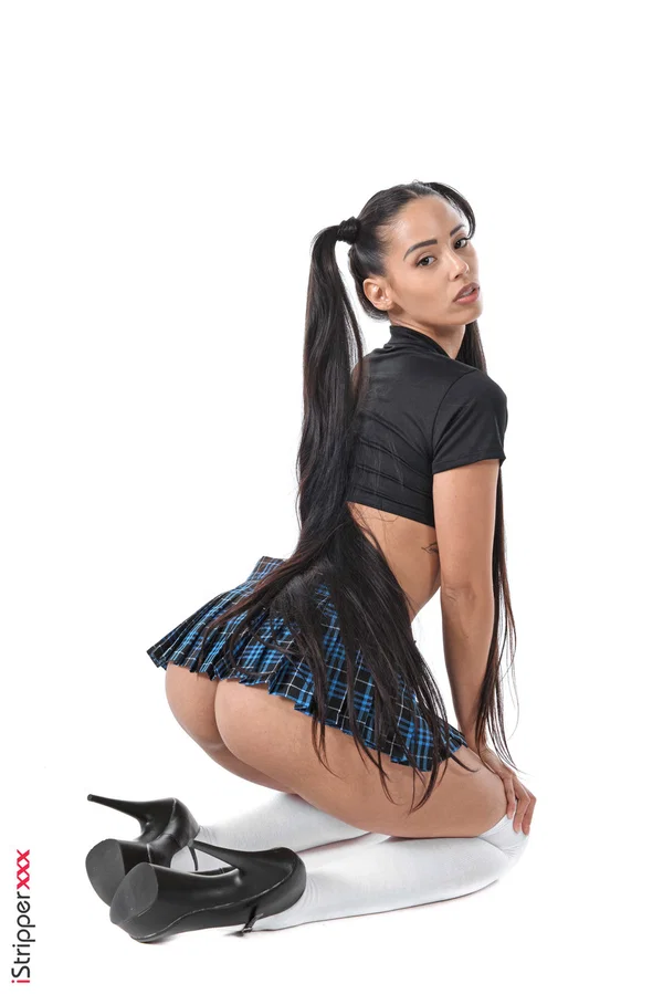 Solo girl Andreina Deluxe takes a toy to her pussy with long hair in pigtails  - Latina, MILF, Socks, Solo, High Heels, Ass, Beautiful, Dildo, Masturbation, Brunette  - Photo 2