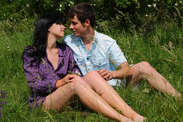 Dark haired teen and her boyfriend have sex in a grassy area  - Pussy Licking, Doggy Style, Outdoor, Amateur, Natural Tits, Ass Fucking, Cumshot, Hardcore, Cowgirl, Blowjob  - Photo 1