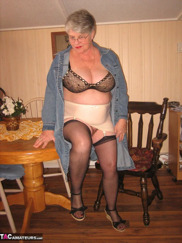 Big titted overweight granny Girdle Goddess dildos her beaver over a table  - Granny, BBW, Lingerie, Glasses, Chubby, Curvy, Short Hair, Thick, Stockings, Dildo  - Photo 6