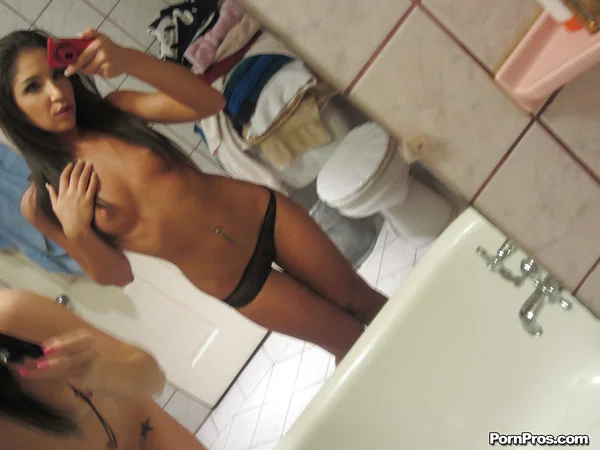 Lesbian beauties Giselle Leon and Megan Piper posing in a mirror  - Latina, Bath, Lesbian, Ass, Piercing, Tiny Tits, Panties, Natural Tits, PAWG  - Photo 4