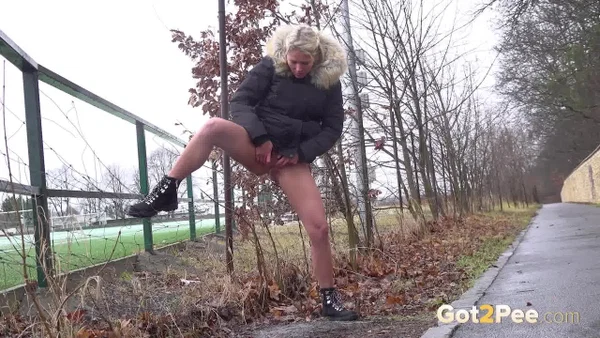 Blonde chick Claudia Macc takes a piss alongside a paved roadway  - Nun, Public, Pantyhose, Czech, Spreading, Outdoor, Blonde, Pussy, Skirt, Close Up  - Photo 14