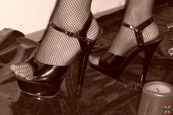 Redheaded chick Elaine is affixed to a St Andrew's Cross during SFW action  - Bondage, BDSM, Redhead, Panties, Stockings, Close Up, Tattoo, Feet, High Heels, PAWG  - Photo 13