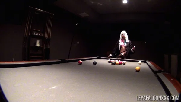 Slutty blonde in nylon stockings Leya Falcon toys her cunt on the pool table  - Pornstar, Blonde  - Photo 1