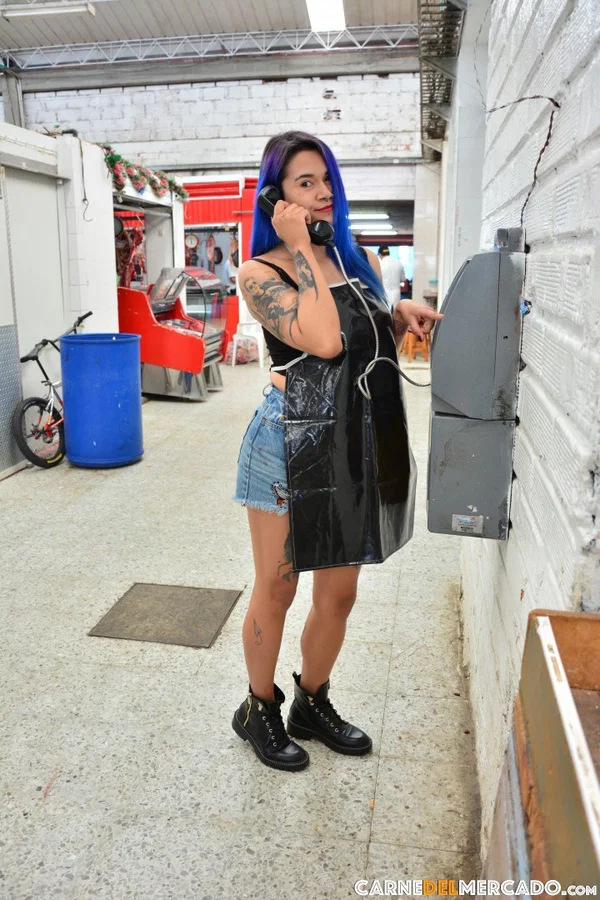 Kinky purple haired Colombian chick fucks a black dude at the meat market  - Latina, Tattoo, Amateur, Outdoor, Blowjob, Cowgirl, Non Nude  - Photo 3