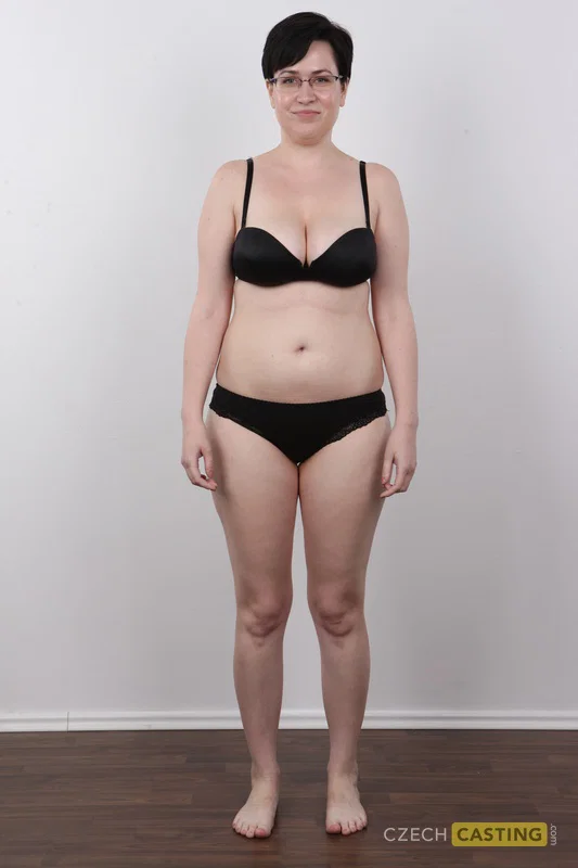 Overweight brunette gets completely naked while wearing her glasses  - Casting, Glasses, Big Tits, Face, Close Up, Nipples, Lingerie, Panties, Ass, Shaved  - Photo 7