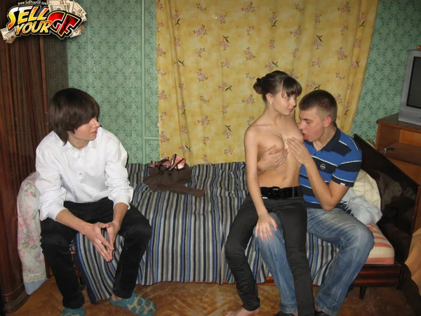Teen July Sweet strips and fucks a stranger in front of her cuckold  - Teen, European, Amateur, Cute, Brunette  - Photo 1