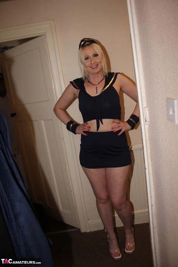 Blonde British woman Tracey Lain has POV sex in a flight attendant outfit  - Cosplay, Thick, POV, Chubby, Deepthroat, Mature, Curvy, British, MILF, Ass  - Photo 1