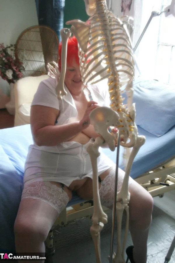 Older redheaded BBW Valgasmic Exposed has sexual relations with a skeleton  - SSBBW, Mature, Chubby, Curvy, Thick, BBW, Ass, Amateur, Redhead, Stockings  - Photo 20
