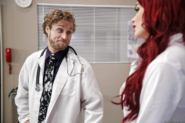 Freckle faced redhead nurse Skyla Novea sucking off fellow doctor in exam room  - Nurse, Redhead, Pornstar, Big Tits, Reality, Cum In Mouth, Blowjob, Cumshot, Pussy Licking, Uniform  - Photo 2