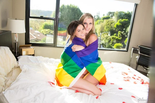 Naked teen lesbians Sasha Heart & Shyla Jennings wrap themselves in a flag  - Teen, Lesbian, Humping, Skinny, Tiny Tits, Natural Tits, Cute  - Photo 13