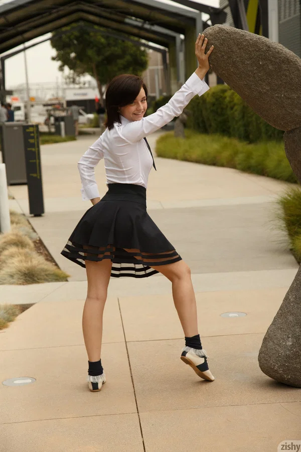 Brunette vixen Kai Marley flashes her big ass, tits and pussy in public  - Cameltoe, Upskirt, Non Nude, Outdoor, Petite, Natural Tits, Amateur, Uniform, Short Hair, Babe  - Photo 6