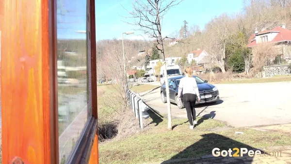 Solo girl Naomi Bennet pisses on a public bench in the middle of the day  - Pissing, Public, Czech, Pussy, Glasses, Outdoor, Blonde, Spreading, Close Up, Babe  - Photo 15