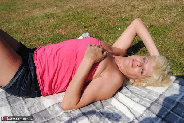 30 plus blonde Dimonty lets her all-natural tits go free during candid action  - Mature, Curvy, Chubby, BBW, Thick, Amateur, Big Tits, Panties, Ass, Shorts  - Photo 17