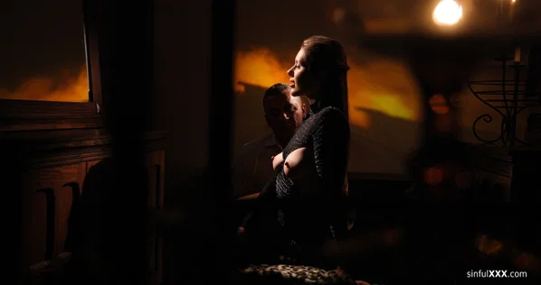 Hot redhead undoes her sparkly dress while having sex in candlelight  - Couple, French  - Photo 1