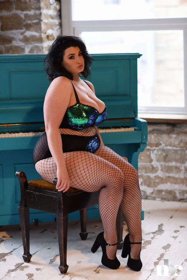 BBW babe Kiki poses in fishnets & strips to cradle her colossal breasts  - BBW, Mature, Saggy Tits, Chubby, Thick, PAWG, Curvy, Lingerie, Big Tits, Ass  - Photo 1