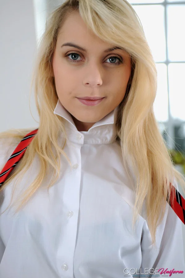 Blonde schoolgirl Chloe Toy puts her hot lingerie and uniform on and poses  - Schoolgirl, Uniform, College  - Photo 8