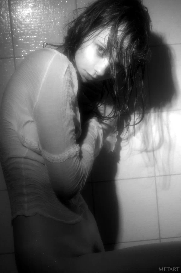 Dark-haired teen gets wet and sexy while taking a shower in black and white  - Shower, Wet, Model, Teen, Beautiful, Sexy, Glamour, Cute, Babe, Tiny Tits  - Photo 18