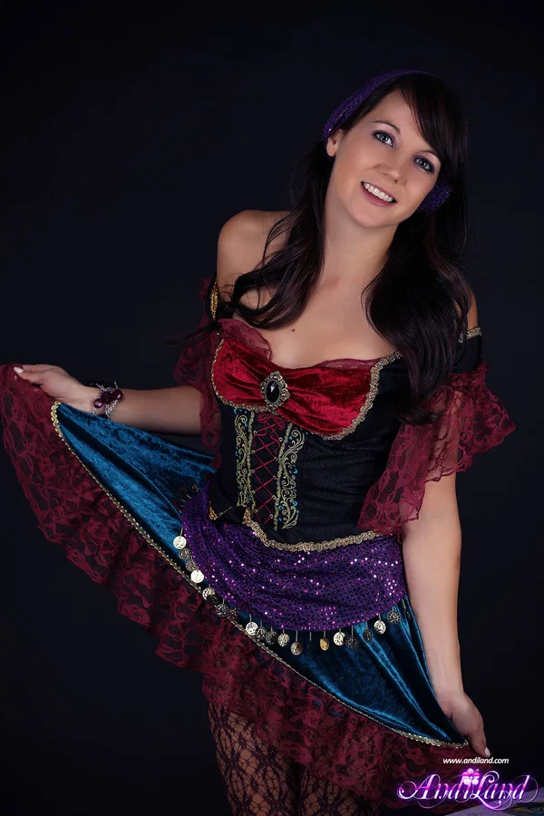 Brunette teen Andi Land exposes her tits and snatch while working as a medium  - Cosplay, Teen, Amateur, Skirt, Pantyhose, Clothed, Ass, Undressing, Skinny, Tiny Tits  - Photo 12