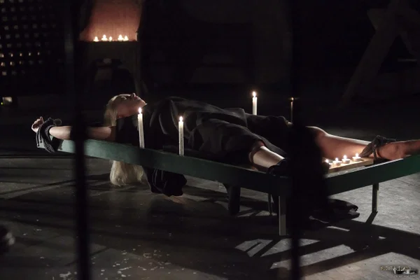 Blonde female sub Teena Dolly in inverted-suspension with spanking-horse BDSM  - BDSM, Bondage, Blonde, Non Nude, Pussy, Feet  - Photo 9