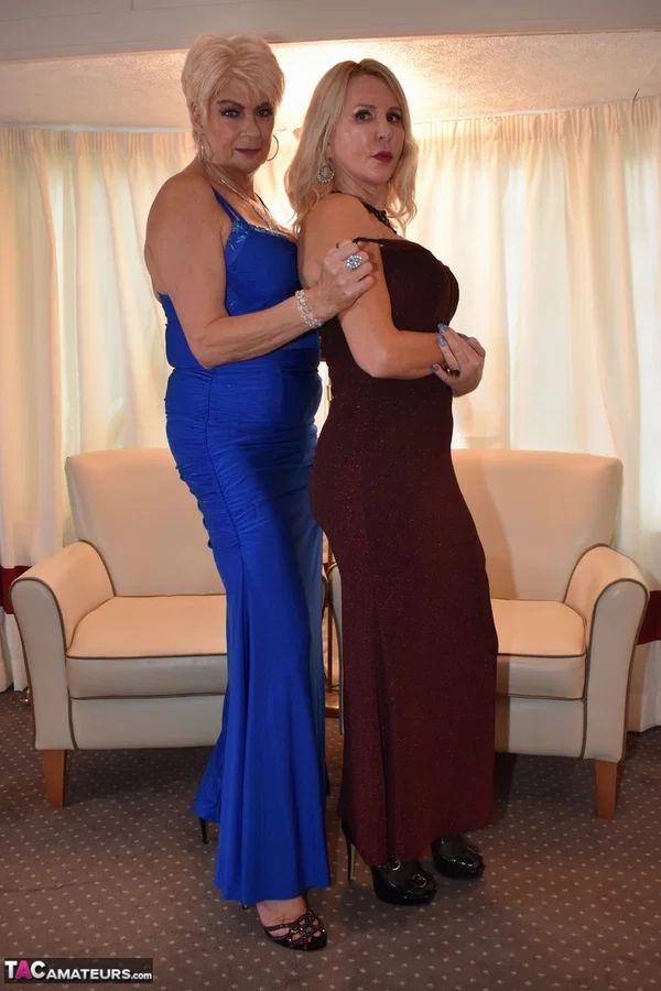 Older blonde lesbians disrobe to high-heeled shoes while sporting butt plugs  - Mature, Amateur, Big Tits, Stockings, Lingerie, Short Hair, Lesbian, High Heels, Panties, Anal  - Photo 7