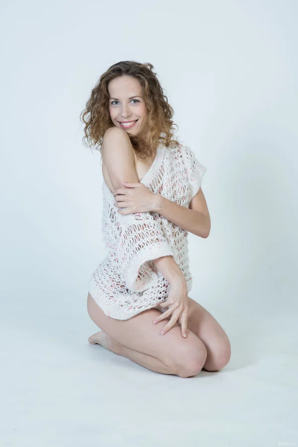 Young girl with curly hair Dennie gets completely naked in a confident manner  - Pussy, Teen, Beautiful, Curly, Spreading, Ass, Close Up, Tiny Tits, Asshole, Shaved  - Photo 3