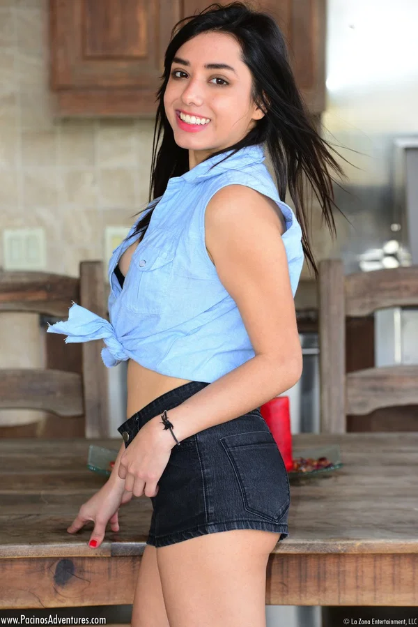 Dark haired amateur Zoe Martinez strips off her shorts and blouse in kitchen  - Latina, Shorts, Tattoo, Clothed, Teen, Amateur, Undressing, Dildo, Close Up, Masturbation  - Photo 2