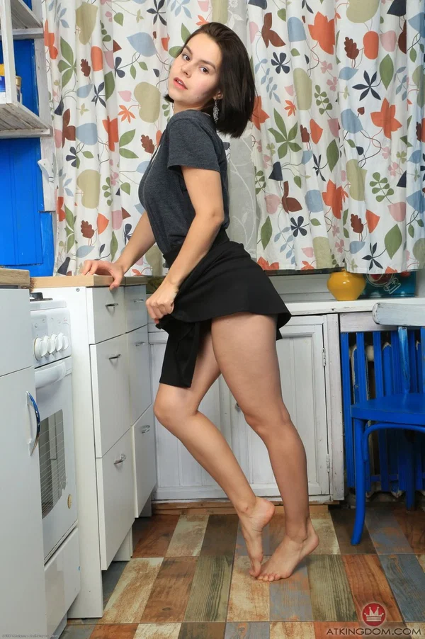 Young Ole Nina reveals her hot round butt and bushy cunt in the kitchen  - Hairy, Ukrainian, Short Hair, Amateur, Kitchen, Big Clit, Pussy, Brunette, Close Up, Spreading  - Photo 1
