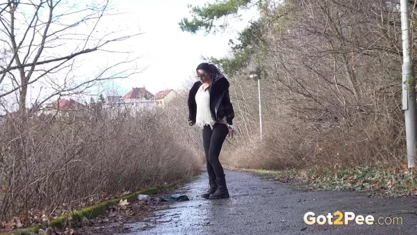 Brunette chick Shalina Shine gets caught taking a piss upon wet pavement  - Pissing, Public, Boots, Close Up, Outdoor, Glasses, Pussy, Tattoo, Babe, Beautiful  - Photo 2