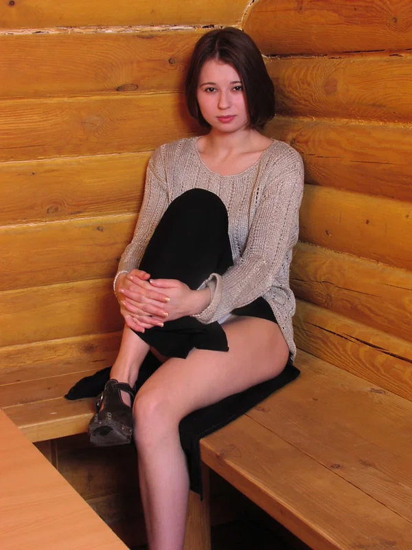 Sexy big boobed European teen Lena masturbating with a toy in a log cabin  - Hairy, Amateur, Teen, Cute, Brunette, European  - Photo 1