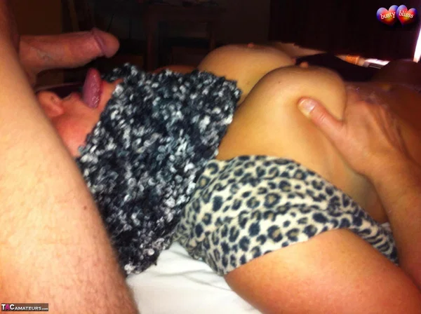 Mature woman Busty Bliss plays with her big sperm covered boobs on a bed  - Mature, Chubby, BBW, Curvy, Thick, Natural Tits, Amateur, Cumshot, Big Tits, Panties  - Photo 4