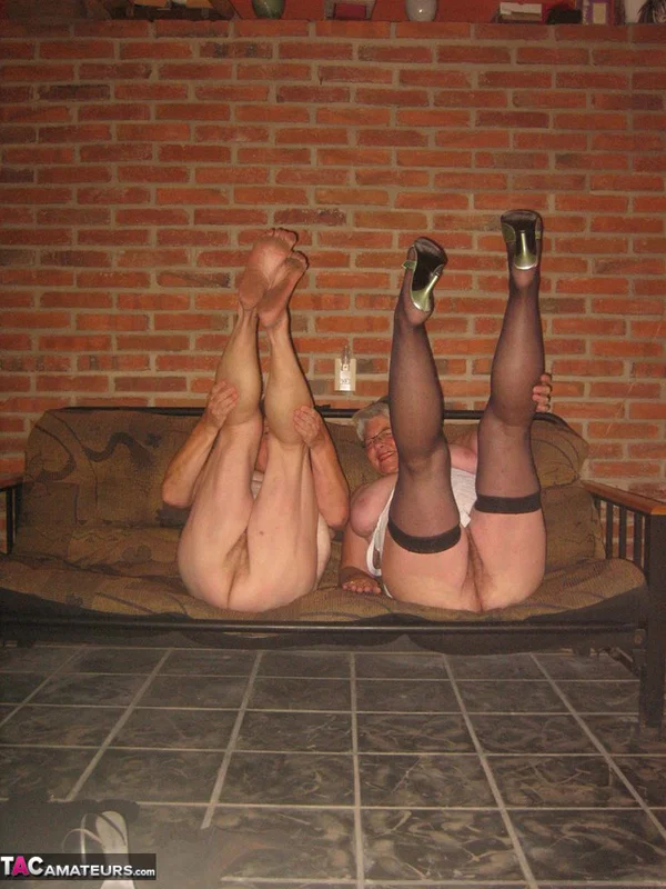Fat nan Girdle Goddess and her lesbian lover expose their snatches on a sofa  - Granny, SSBBW, BBW, Non Nude, Stockings, Amateur, Chubby, Curvy, Lingerie, Thick  - Photo 20