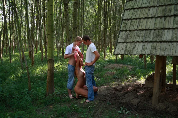 Tall young girl is stripped naked and tied to a tree by a couple of boys  - Threesome, Outdoor, Amateur, Teen, Fetish, Doggy Style, Groupsex, Ass Fucking, Kissing, Cumshot  - Photo 8