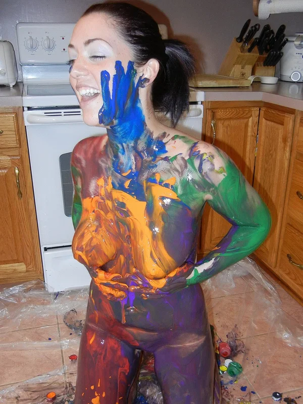 Naked amateur Melina Mason gets paint all over her sexy body in the kitchen  - MILF, Fetish, Amateur, Petite, Ass, Pussy, Kitchen, Spreading, Non Nude, PAWG  - Photo 19