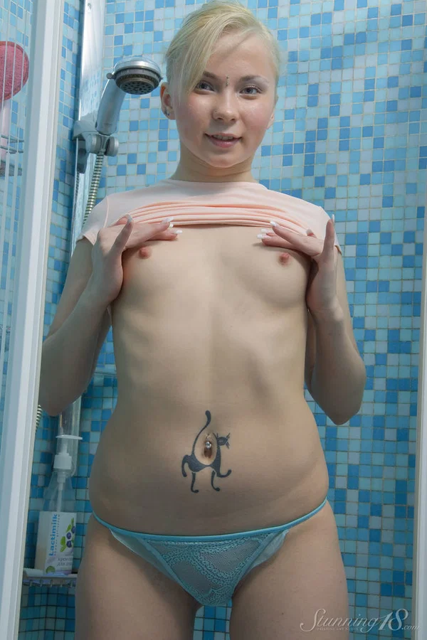 18-year-old blonde Bunny S masturbates with a vibrator in the shower  - Teen, Shower, Ass, PAWG, Panties, Dildo, Tiny Tits, Model, Babe, Beautiful  - Photo 4