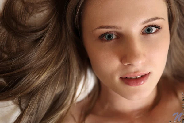 Slim teen Nimfa unveils her bald pussy and spreads her love holes on a bed  - Teen, Tiny Tits, Face, Pussy, European, Babe, Beautiful, Close Up, Cute, Solo  - Photo 19