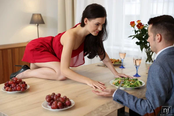 Horny teen Anie Darling seduces her date over dinner in a red dress  - Reality, Teen, Model, Hardcore, Cute, Clothed, Pussy Licking, Glamour, Czech, Blowjob  - Photo 4