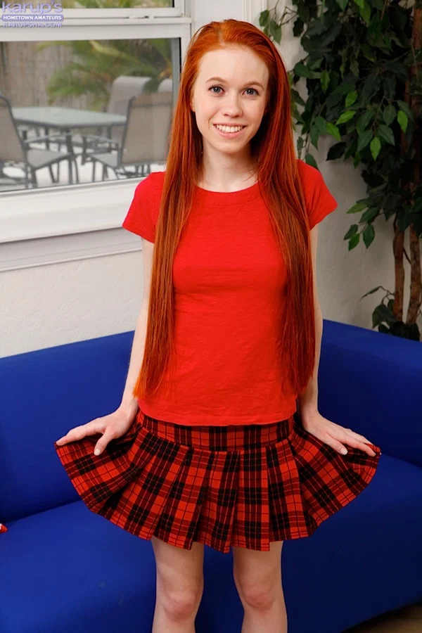 Cute redhead Dolly Spice peels off her tartan skirt and panties to model naked  - Skinny, Redhead, Amateur, Teen, Ass, Babe, Tiny Tits, Skirt, Clothed, Panties  - Photo 1