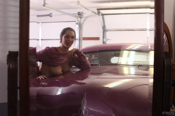 Cute MILF Holly Michaels gets naked for nude posing inside vintage automobile  - Outdoor, Pornstar, Babe, Shorts, Big Tits, Clothed, Beautiful, Ass, Natural Tits, Face  - Photo 2